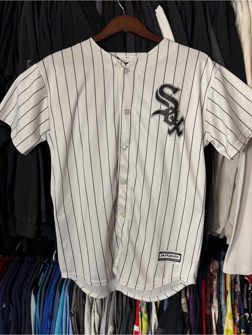 Majestic Chicago White Sox Jersey Youth XL White Striped Cool Base MLB Sale 49